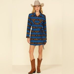 Blue and Brown Striped Women's Dress